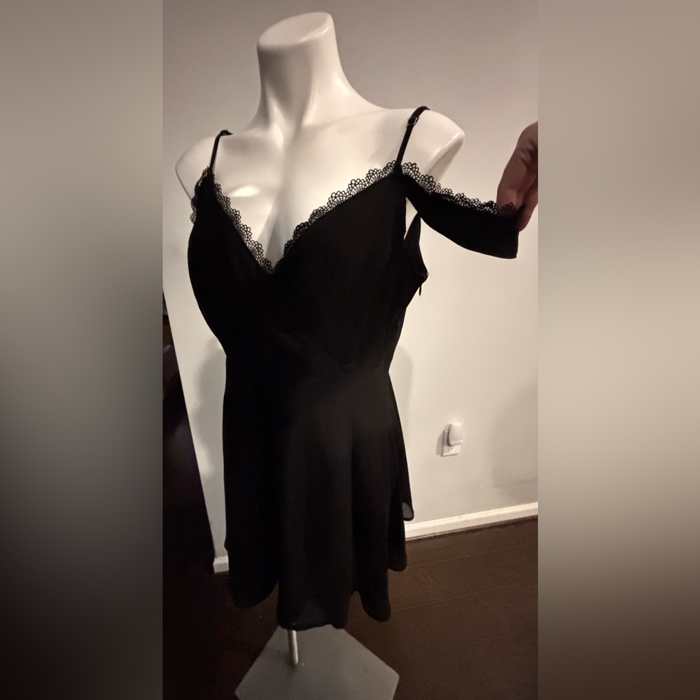 Lulu's Black Lace-Trimmed Off-Shoulder Mini Dress - Picture 2 of 8